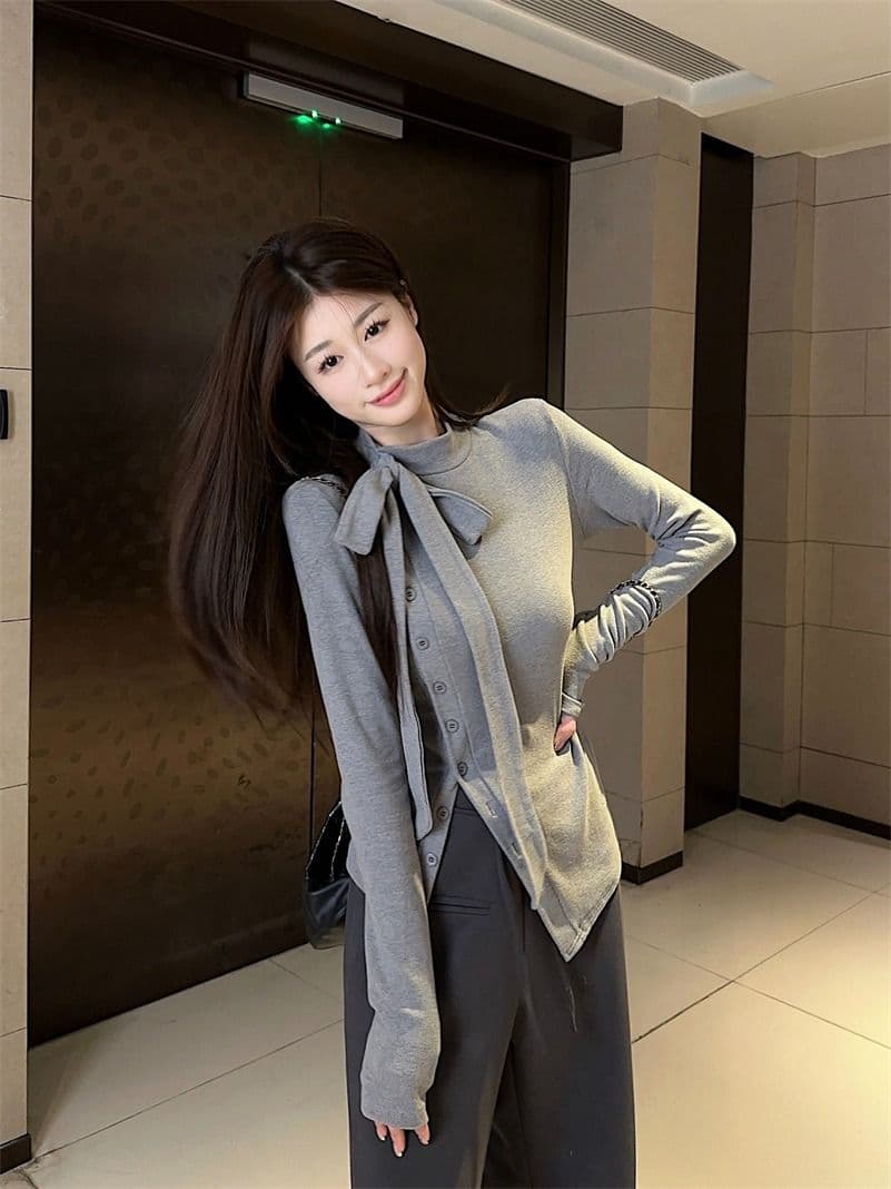 원본 것 반하이넥 스트랩 긴팔 티셔츠 몸매 가꾸기 슬림해 보이는 두꺼운 보온 트임 기본 셔츠 여성 의류 상세 이미지 16