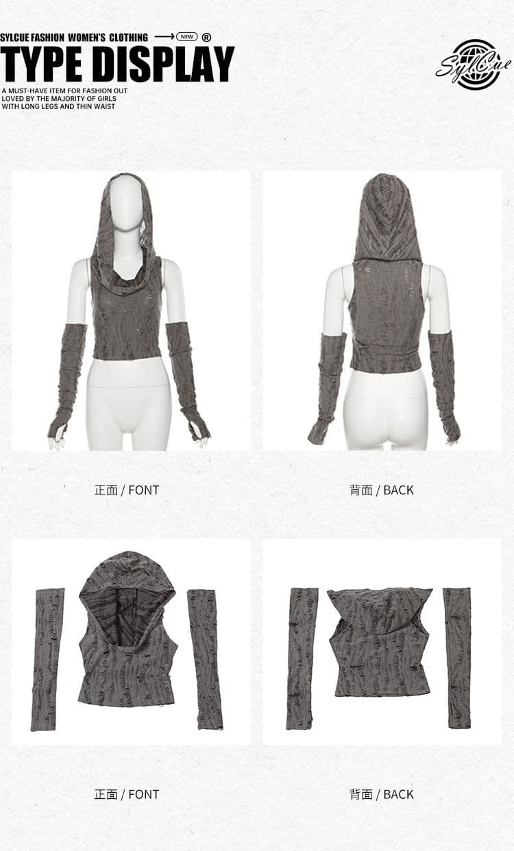 있음 선적 원본 찢어진 부분 천 섹시함 핫걸 후드 맨위 여성 오프숄더 슬림해 보이는 디자인 센스 쇼트 스타일 티셔츠 상세 이미지 1