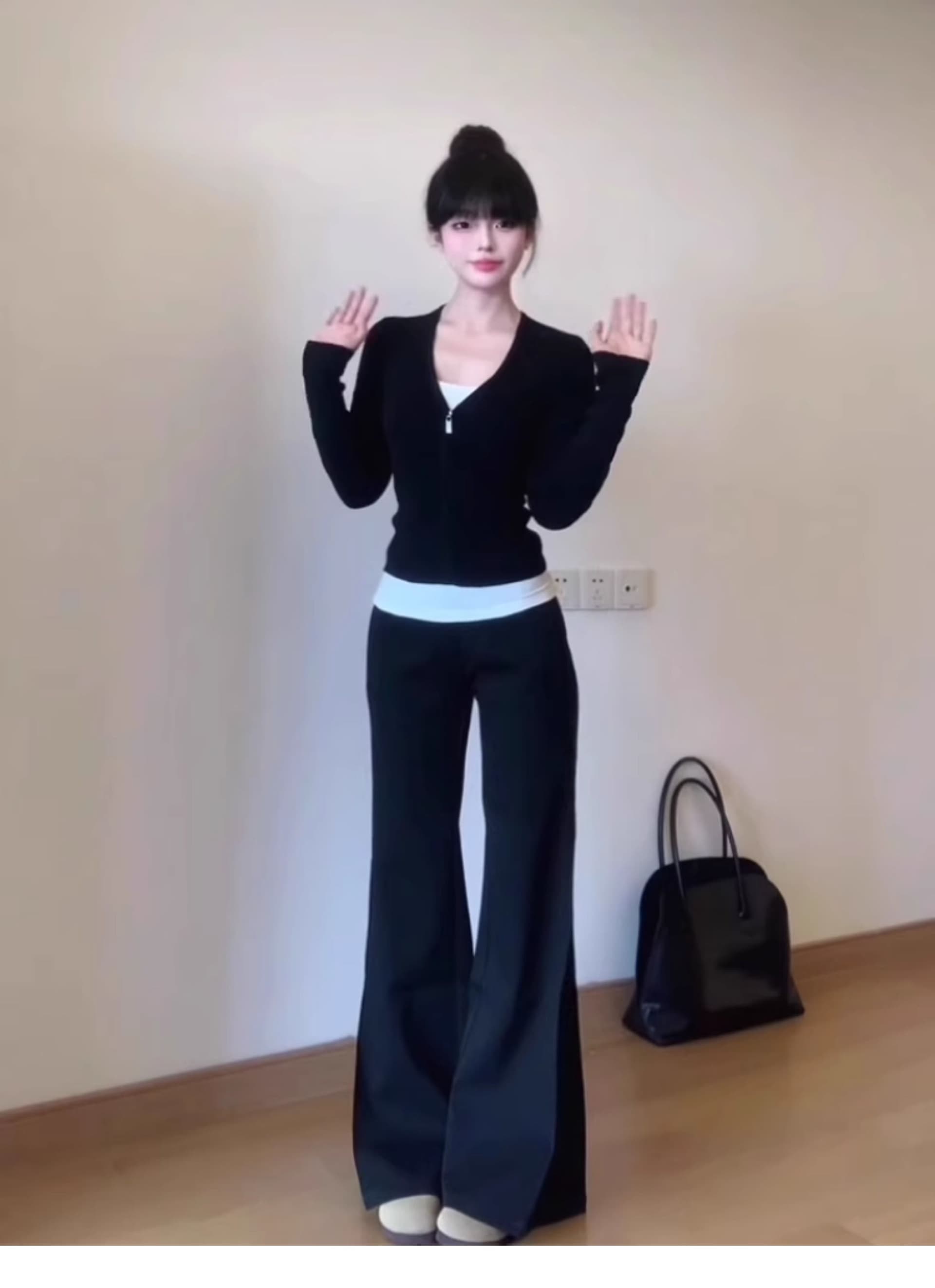 있음 선적 사람들 면 원본 품질 흑인과 백인 배색 기본 셔츠 긴팔 티셔츠 여성 페이크 레이어드 디자인 센스 맨위 상세 이미지 4