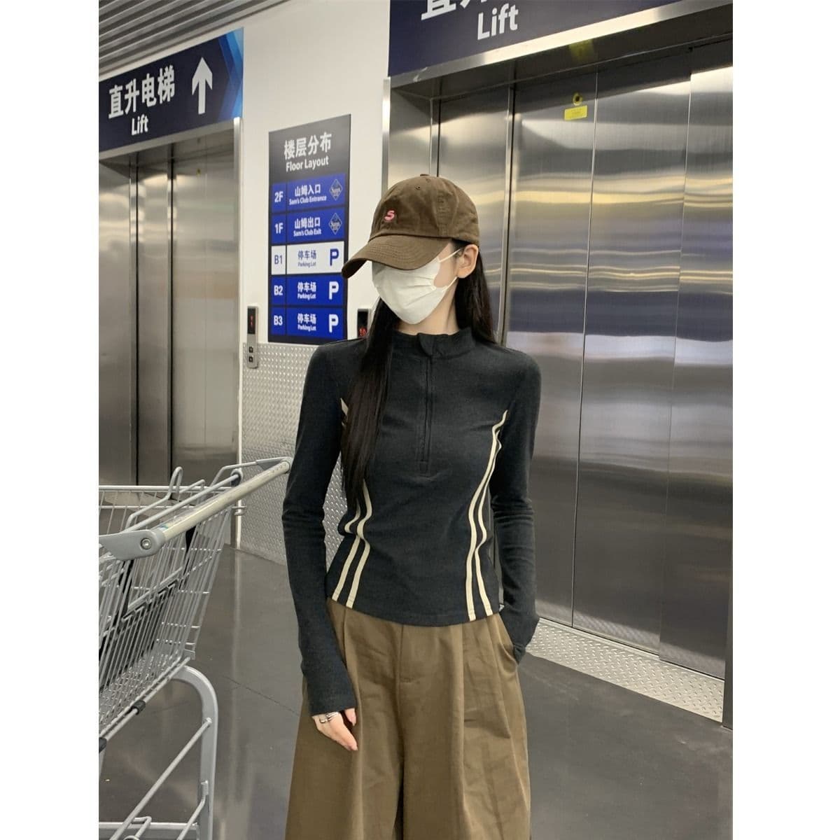 원본 것 반 개방 칼라 지퍼 연삭 털 De 플러시 스탠드 칼라 기본 셔츠 맨위 평행 막대 스트라이프 긴팔 티셔츠 상세 이미지 16
