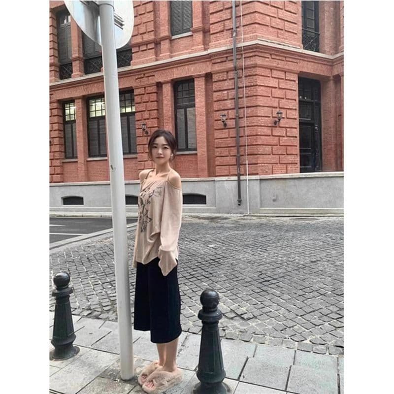 경관 그림 원본 품질 달콤한 핫걸 행침 목 긴팔 티셔츠 여성 자외선 차단 블라우스 오프숄더 맨위 상세 이미지 12