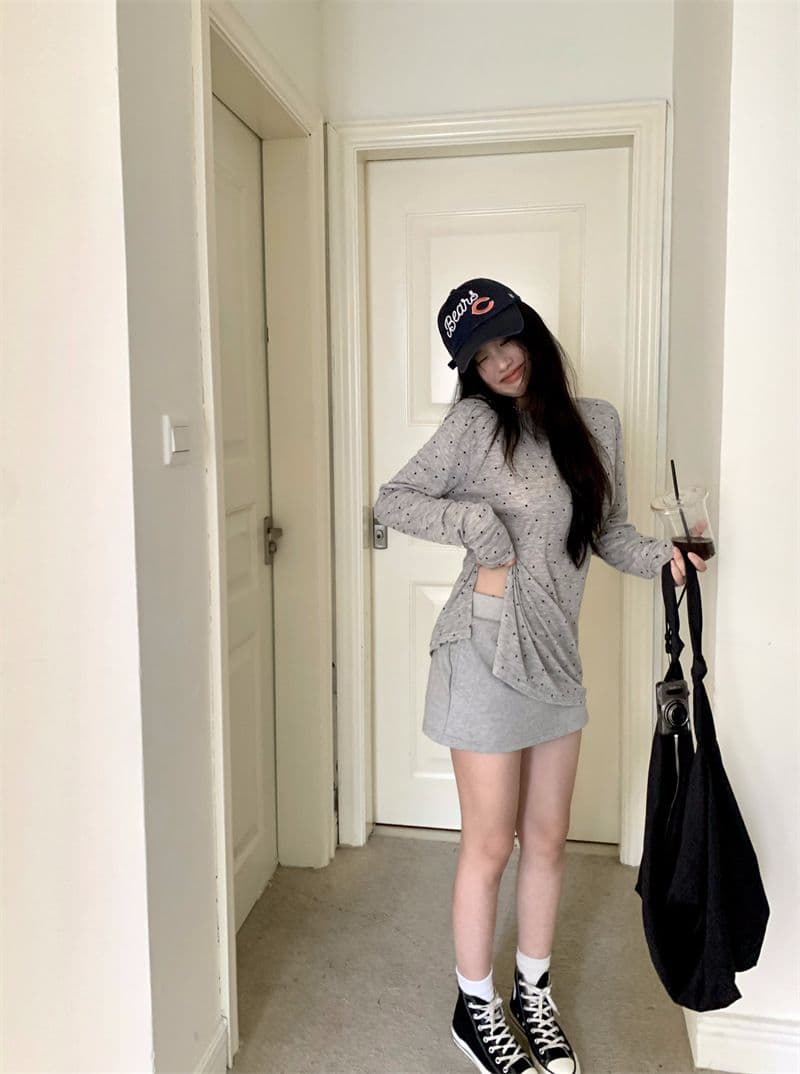 원본 품질 대외 무역 한국 스타일 새로운 도트 프린트 긴팔 티셔츠 여성 가을 트임 맨위 상세 이미지 5