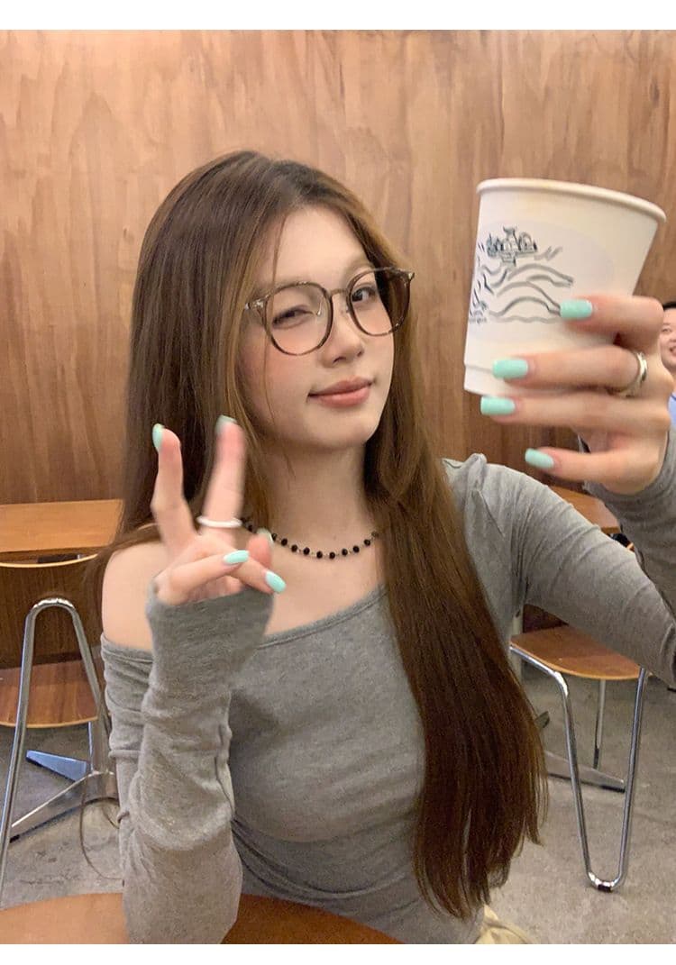 원본 품질 몸매 가꾸기 오프숄더 긴팔 티셔츠 여성 의류 기본 셔츠 맨위 상세 이미지 5