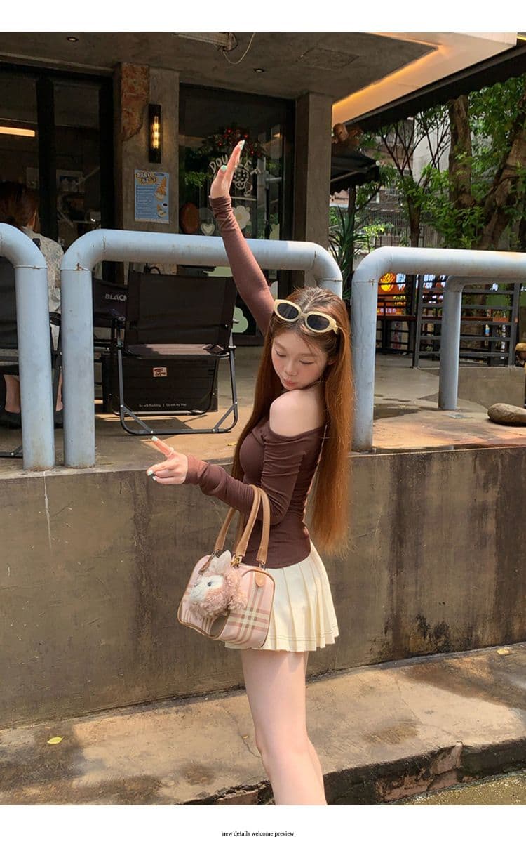 원본 품질 몸매 가꾸기 오프숄더 긴팔 티셔츠 여성 의류 기본 셔츠 맨위 상세 이미지 20