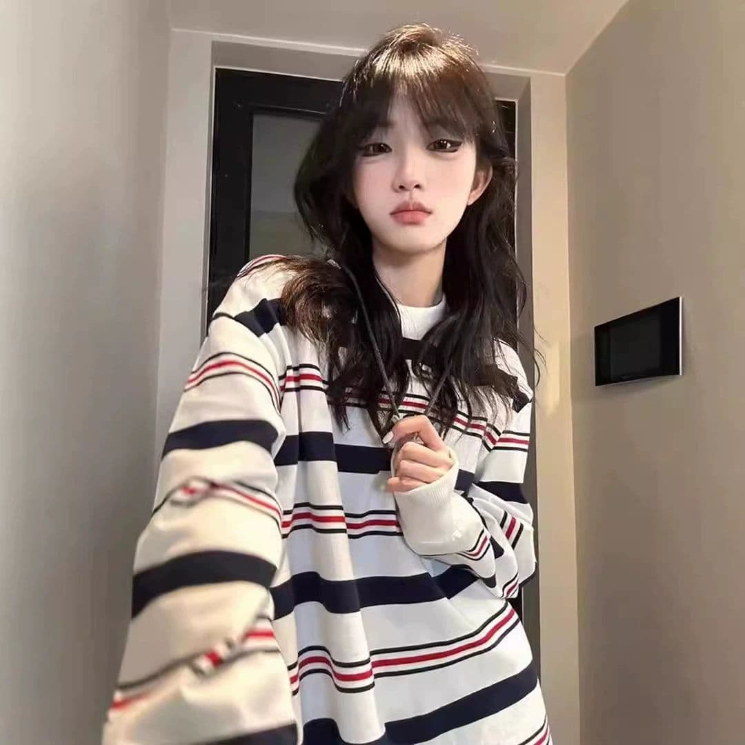 원본 대외 무역 면 물고기 규모 긴팔 후드티 여성 가을 얇은 스타일 루즈핏 스트라이프 라운드 넥 맨위 상세 이미지 10