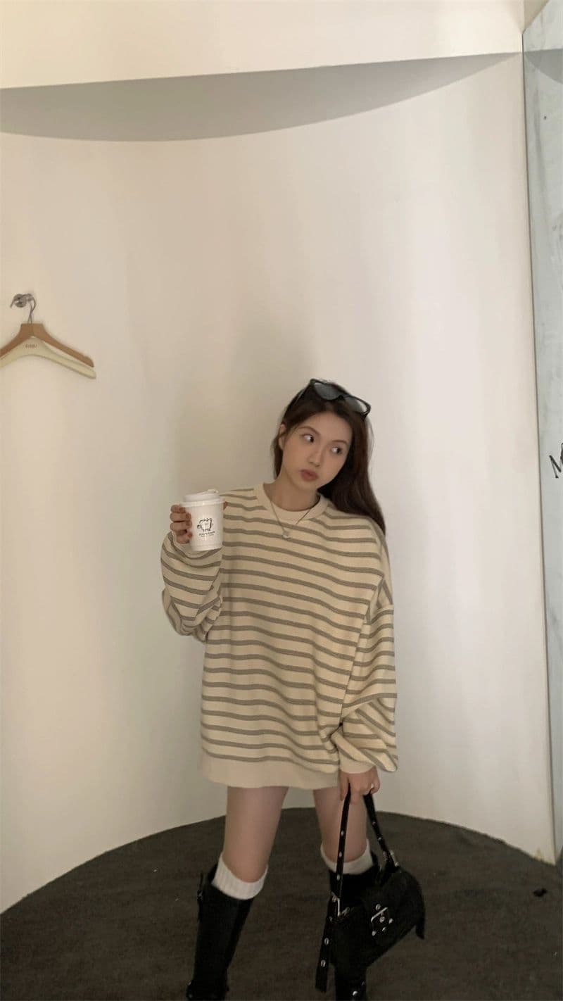 있음 선적 원본 품질 대외 무역 한국 스타일 새로운 물고기 규모 스트라이프 가을 얇은 스타일 후드티 여성 루즈핏 맨위 상세 이미지 6