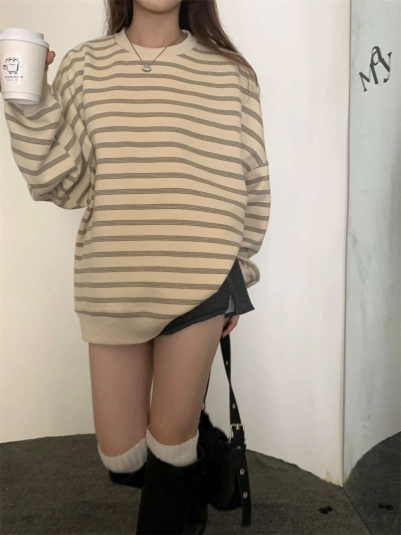 있음 선적 원본 품질 대외 무역 한국 스타일 새로운 물고기 규모 스트라이프 가을 얇은 스타일 후드티 여성 루즈핏 맨위 상세 이미지 9