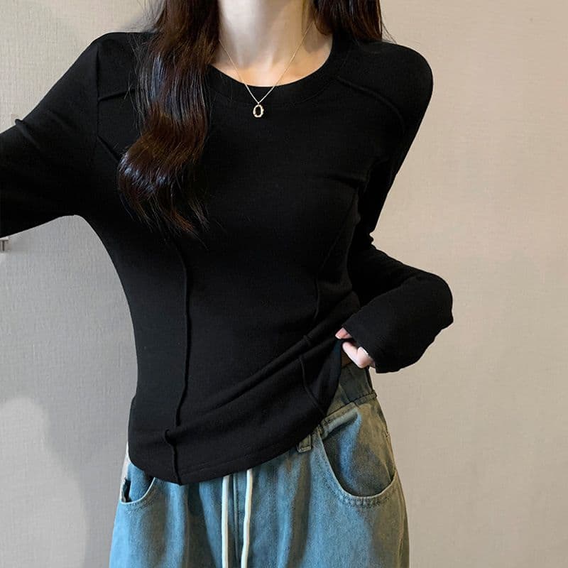 원본 대외 무역 한국 스타일 새로운 De 플러시 긴팔 기본 셔츠 가을 티셔츠 상세 이미지 18