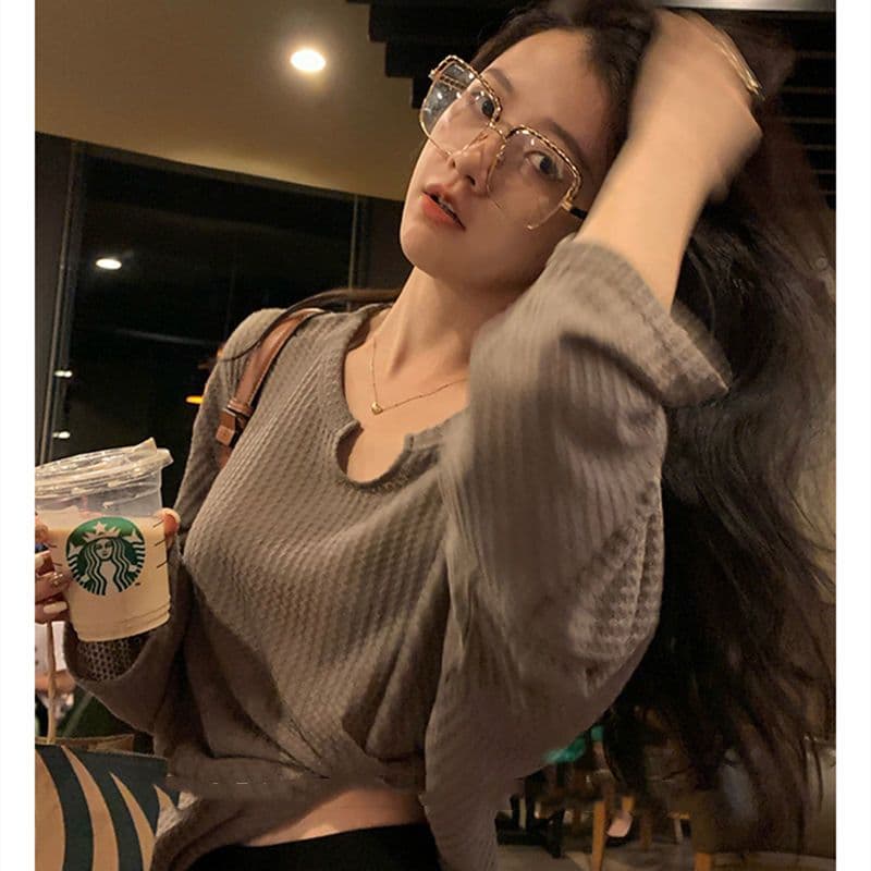 대외 무역 원본 후아 남편 그리드 후드티 여성 얇은 스타일 루즈핏 긴팔 티셔츠 여성 풀오버 맨위 상세 이미지 9