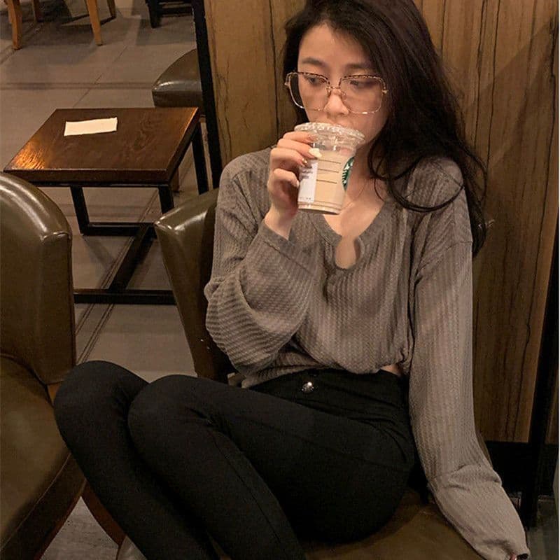 대외 무역 원본 후아 남편 그리드 후드티 여성 얇은 스타일 루즈핏 긴팔 티셔츠 여성 풀오버 맨위 상세 이미지 12