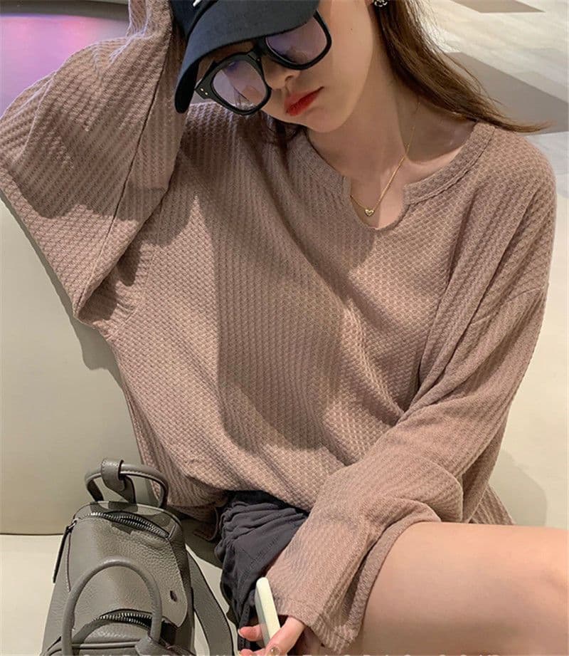 대외 무역 원본 후아 남편 그리드 후드티 여성 얇은 스타일 루즈핏 긴팔 티셔츠 여성 풀오버 맨위 상세 이미지 16