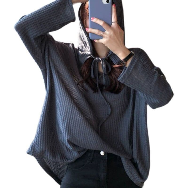 대외 무역 원본 후아 남편 그리드 가을 루즈핏 얇은 스타일 후드 풀오버 스웨트셔츠 여성 긴 소매 이미지 5
