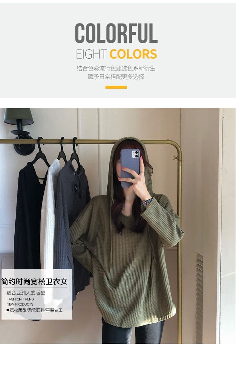 대외 무역 원본 후아 남편 그리드 가을 루즈핏 얇은 스타일 후드 풀오버 스웨트셔츠 여성 긴 소매 상세 이미지 2