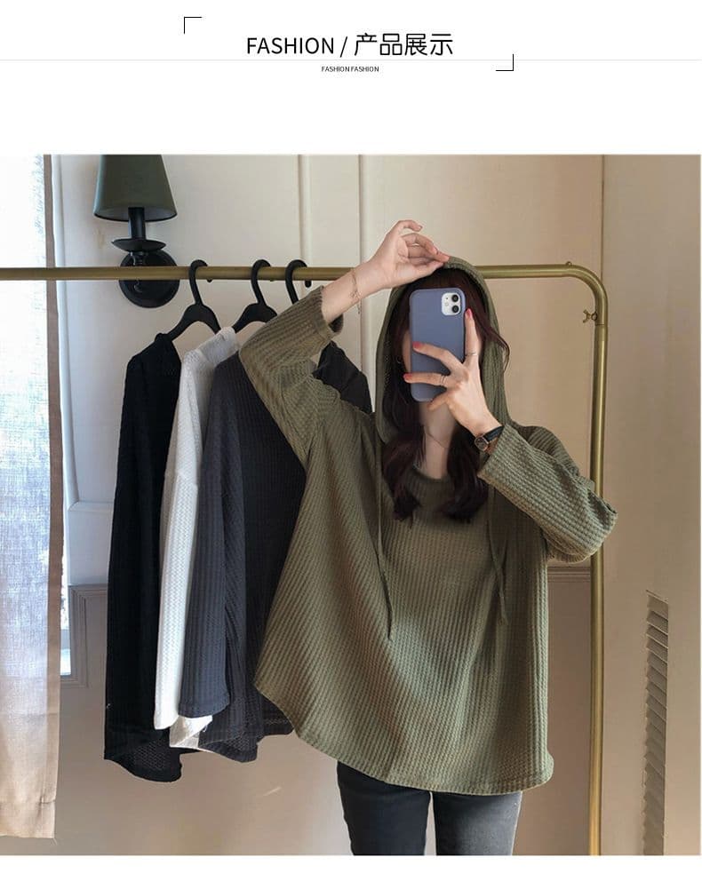 대외 무역 원본 후아 남편 그리드 가을 루즈핏 얇은 스타일 후드 풀오버 스웨트셔츠 여성 긴 소매 상세 이미지 3