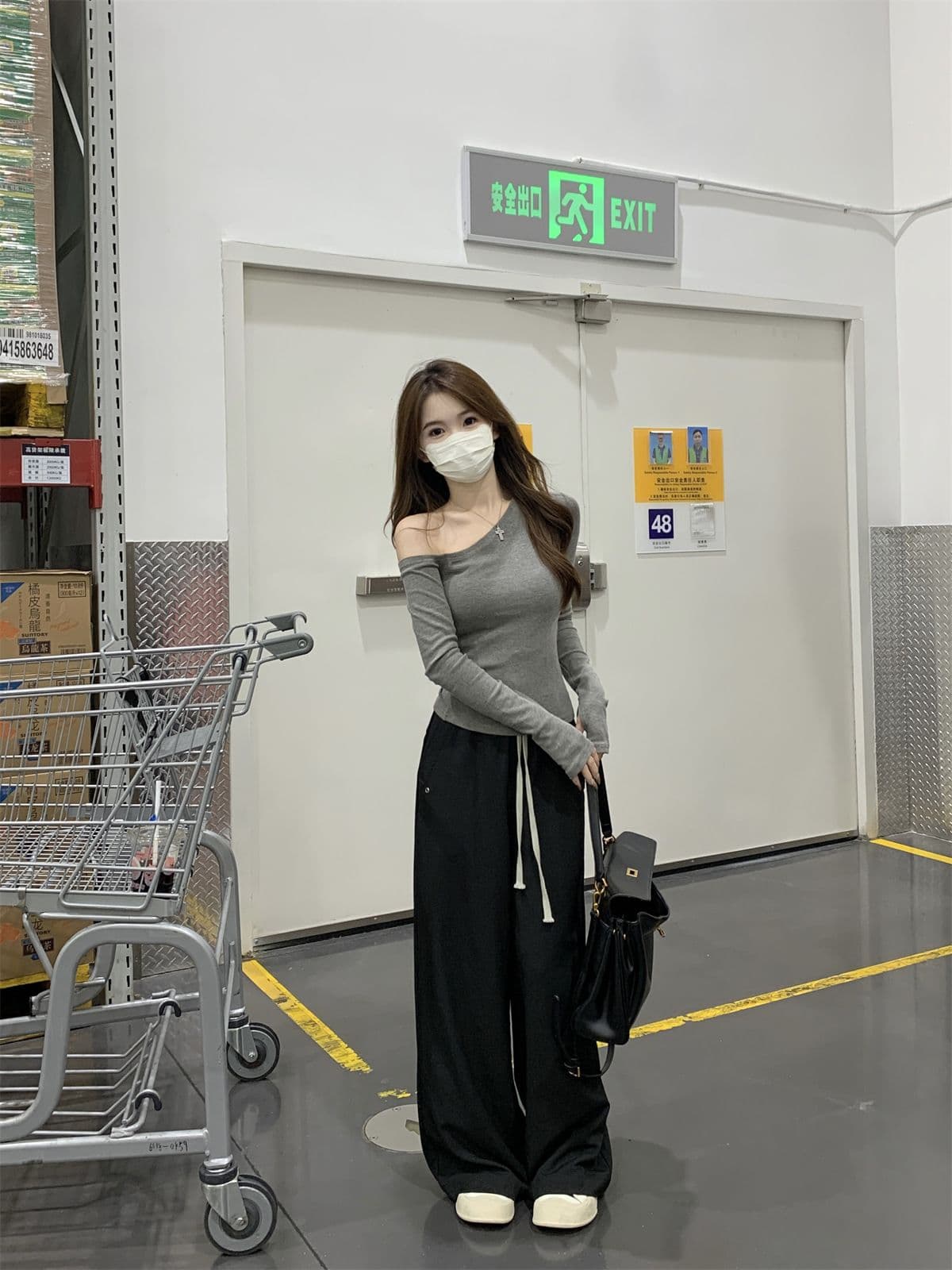 있음 선적 원본 De 플러시 대외 무역 원본 오프숄더 긴팔 만나는 De 플러시 티셔츠 여성 가을 몸매 가꾸기 맨위 상세 이미지 15