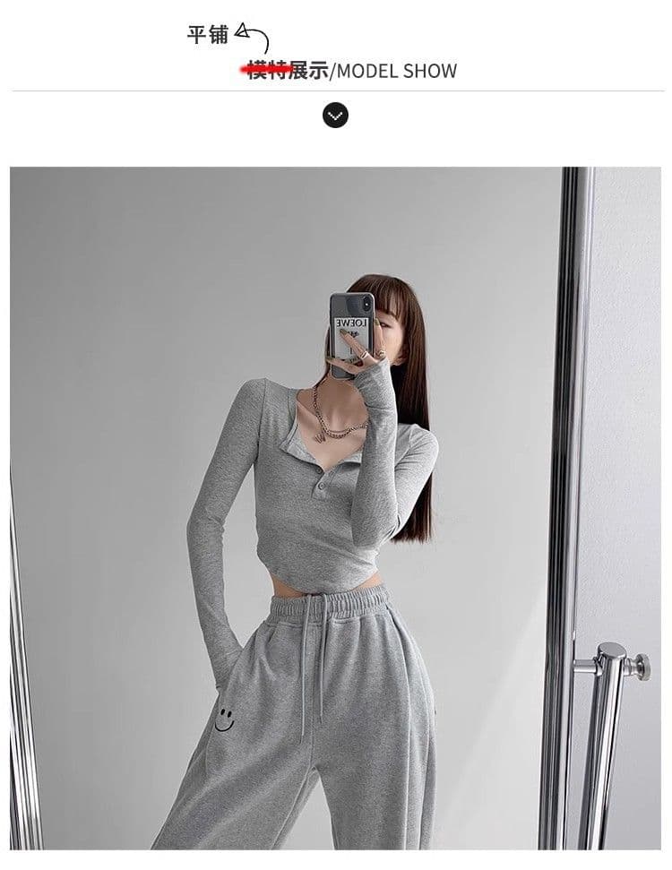 있음 선적 새로운 원본 대외 무역 한국 스타일 긴팔 티셔츠 여성 가을 반 개방 칼라 색상 기본 셔츠 몸매 가꾸기 쇼트 스타일 상세 이미지 2