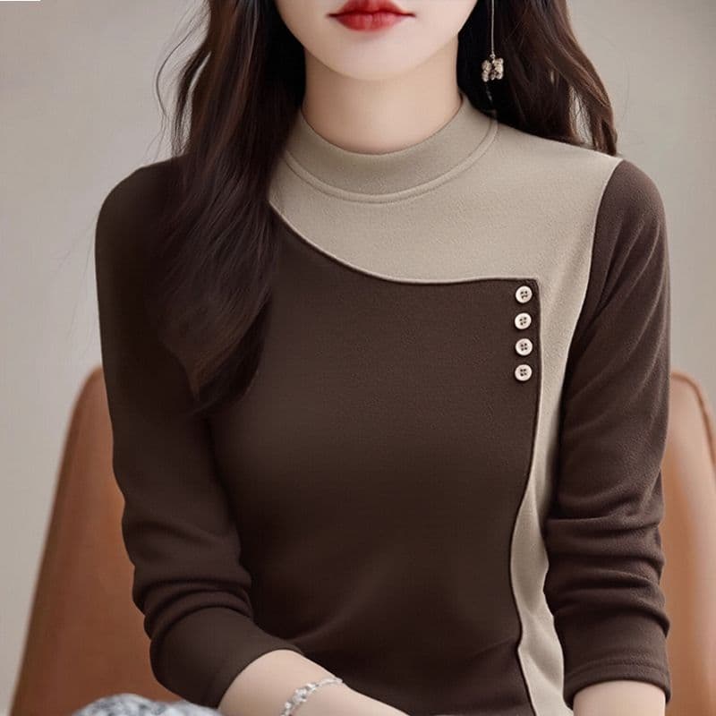 m-5xl 가을 겨울 새로운 양면 플리스 반하이넥 기본 셔츠 여성 긴 소매 패션 캐주얼 보온 티셔츠 맨위