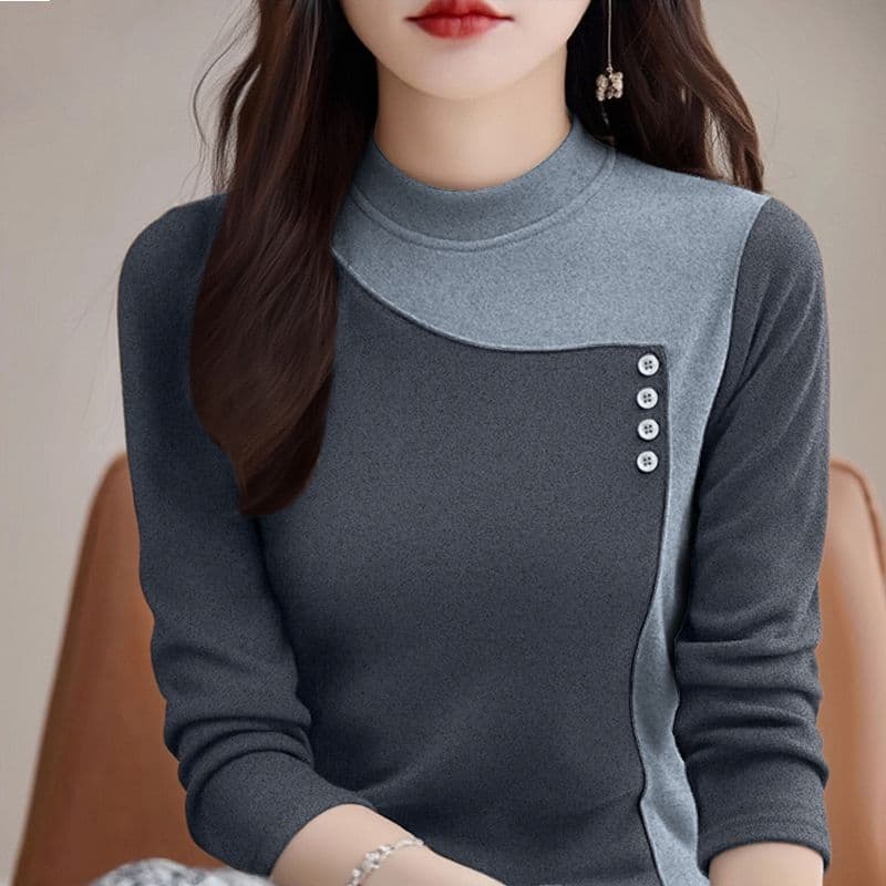m-5xl 가을 겨울 새로운 양면 플리스 반하이넥 기본 셔츠 여성 긴 소매 패션 캐주얼 보온 티셔츠 맨위 상세 이미지 8