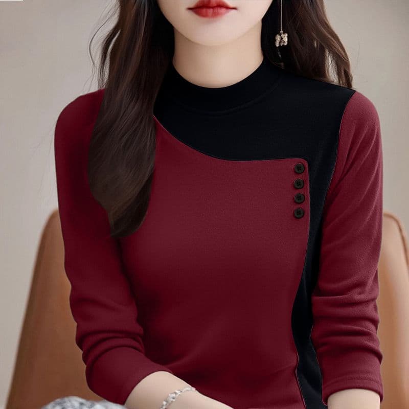 m-5xl 가을 겨울 새로운 양면 플리스 반하이넥 기본 셔츠 여성 긴 소매 패션 캐주얼 보온 티셔츠 맨위 상세 이미지 9