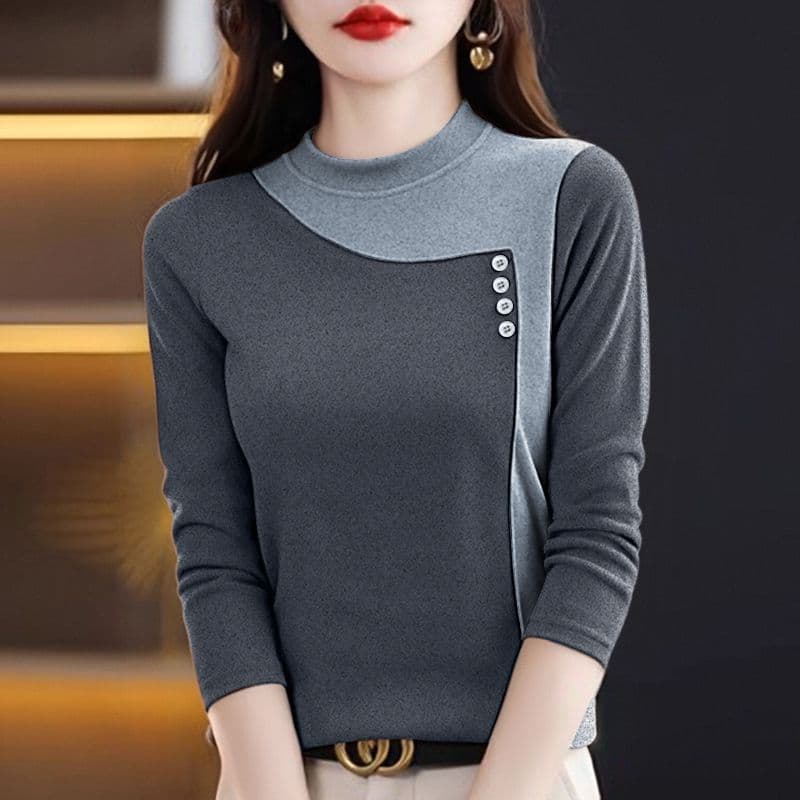 m-5xl 가을 겨울 새로운 양면 플리스 반하이넥 기본 셔츠 여성 긴 소매 패션 캐주얼 보온 티셔츠 맨위 상세 이미지 12