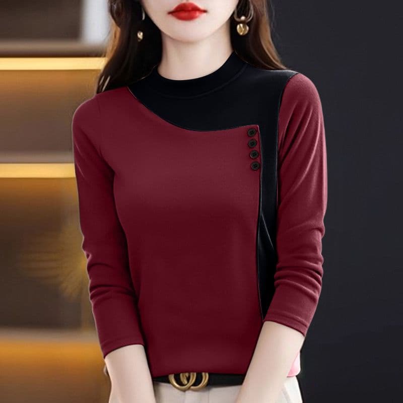 m-5xl 가을 겨울 새로운 양면 플리스 반하이넥 기본 셔츠 여성 긴 소매 패션 캐주얼 보온 티셔츠 맨위 상세 이미지 13