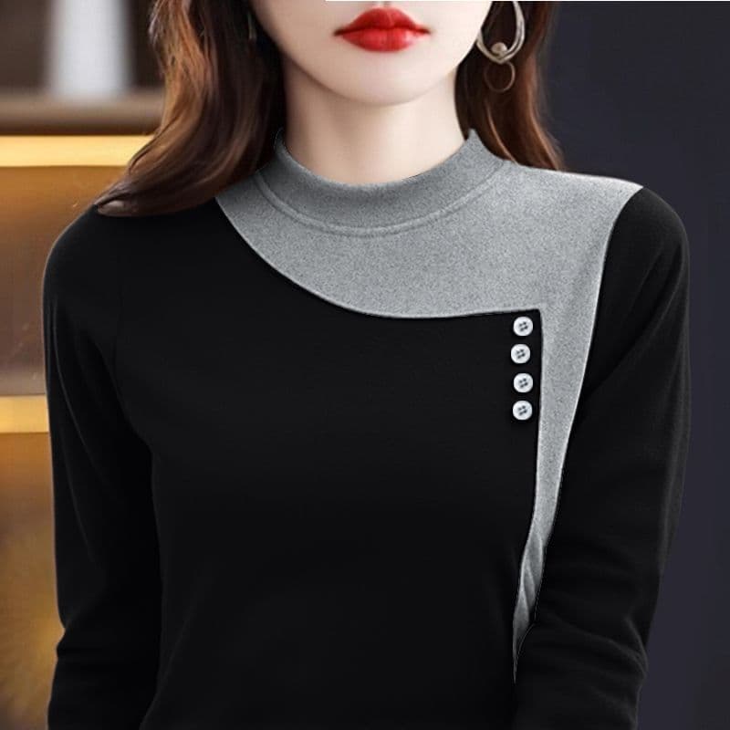 m-5xl 가을 겨울 새로운 양면 플리스 반하이넥 기본 셔츠 여성 긴 소매 패션 캐주얼 보온 티셔츠 맨위 상세 이미지 15