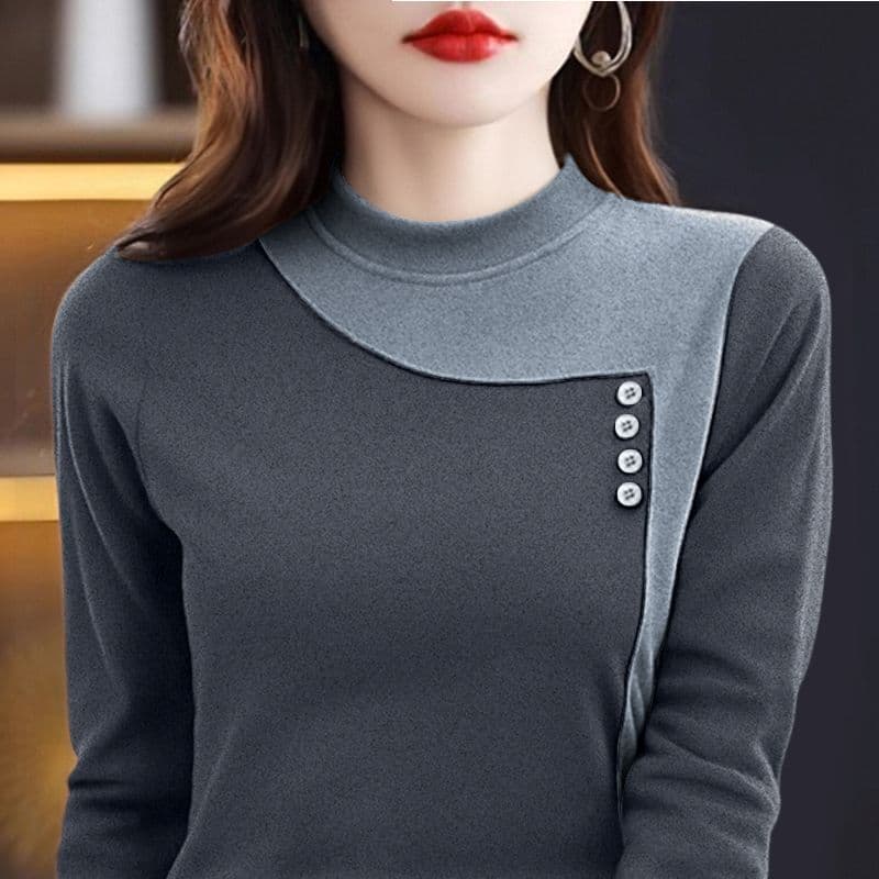 m-5xl 가을 겨울 새로운 양면 플리스 반하이넥 기본 셔츠 여성 긴 소매 패션 캐주얼 보온 티셔츠 맨위 상세 이미지 16