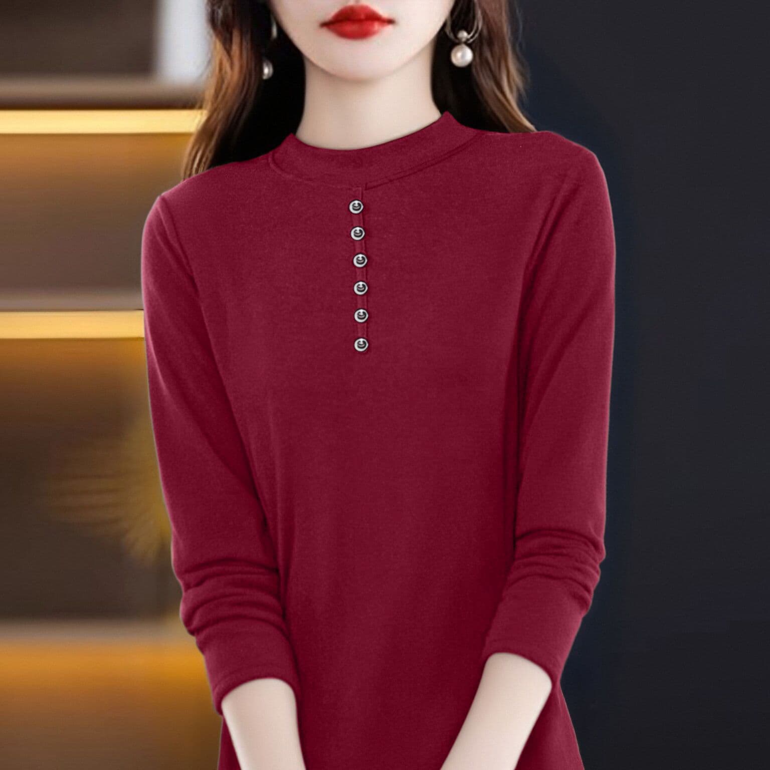 m-4xl 양면 De 플러시 반하이넥 기본 셔츠 여성 가을 겨울 인사이드 가져 가라. 긴팔 새로운 털이 있고 두꺼운 외국 가스 맨위 이미지 2