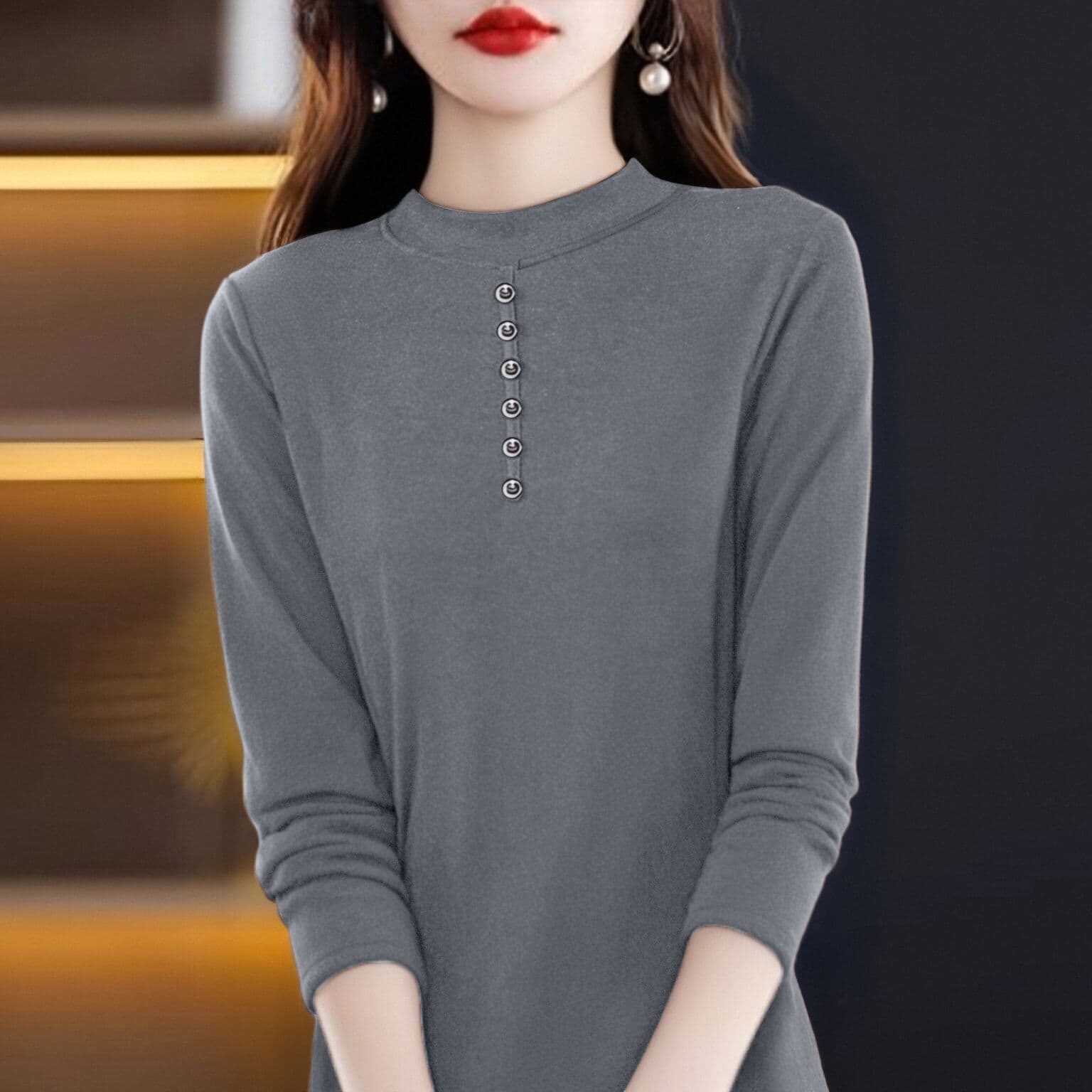 m-4xl 양면 De 플러시 반하이넥 기본 셔츠 여성 가을 겨울 인사이드 가져 가라. 긴팔 새로운 털이 있고 두꺼운 외국 가스 맨위 이미지 4