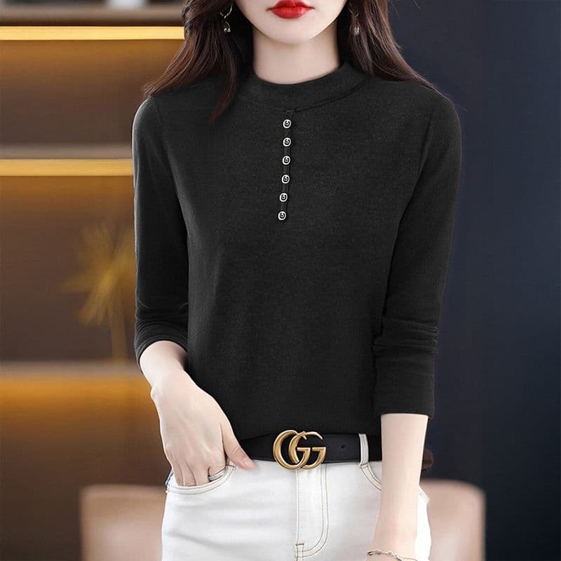 m-4xl 양면 De 플러시 반하이넥 기본 셔츠 여성 가을 겨울 인사이드 가져 가라. 긴팔 새로운 털이 있고 두꺼운 외국 가스 맨위 상세 이미지 3