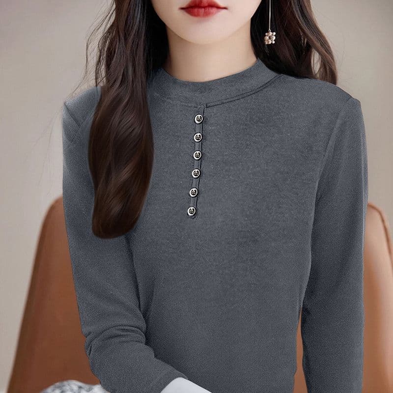 m-4xl 양면 De 플러시 반하이넥 기본 셔츠 여성 가을 겨울 인사이드 가져 가라. 긴팔 새로운 털이 있고 두꺼운 외국 가스 맨위 상세 이미지 9