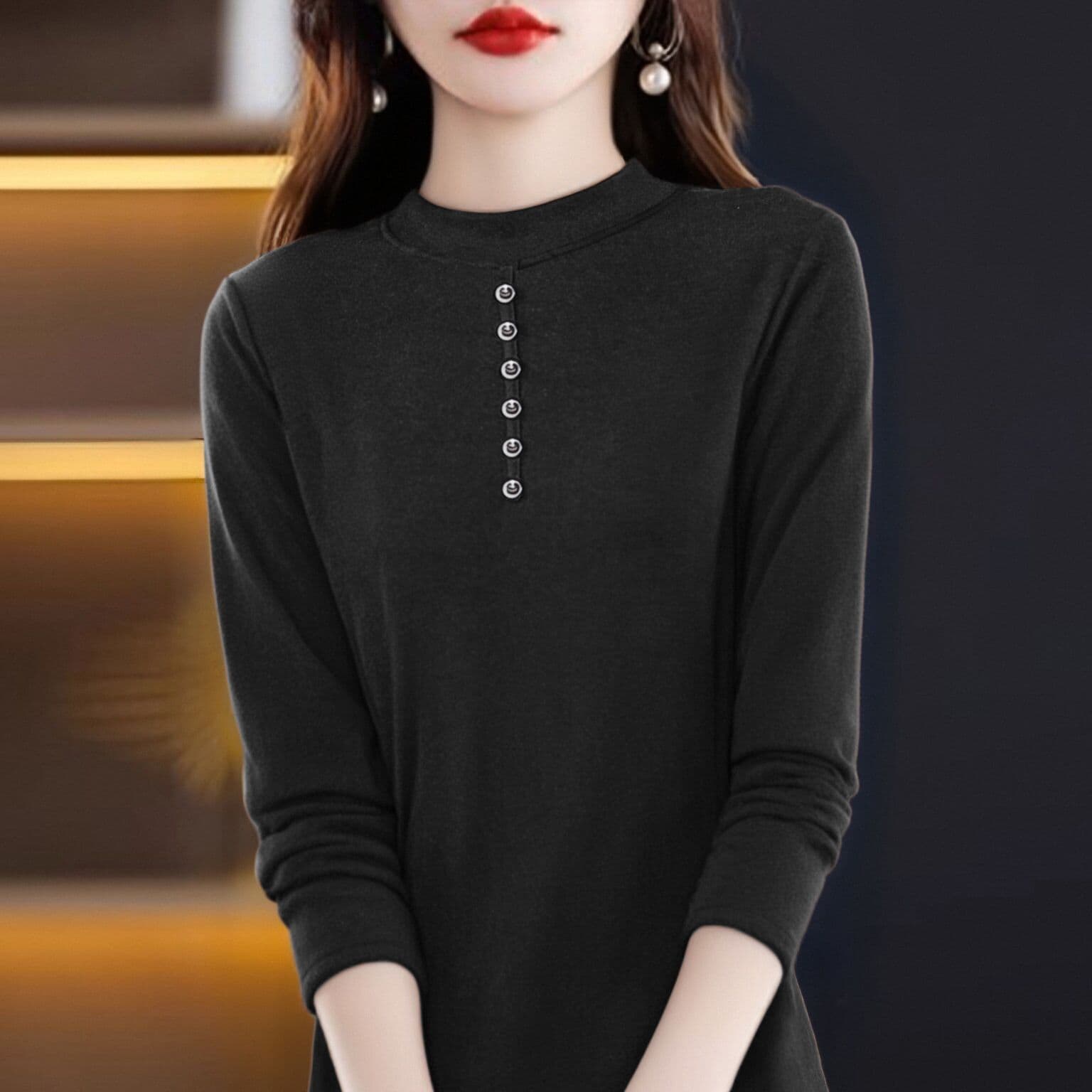 m-4xl 양면 De 플러시 반하이넥 기본 셔츠 여성 가을 겨울 인사이드 가져 가라. 긴팔 새로운 털이 있고 두꺼운 외국 가스 맨위 상세 이미지 22