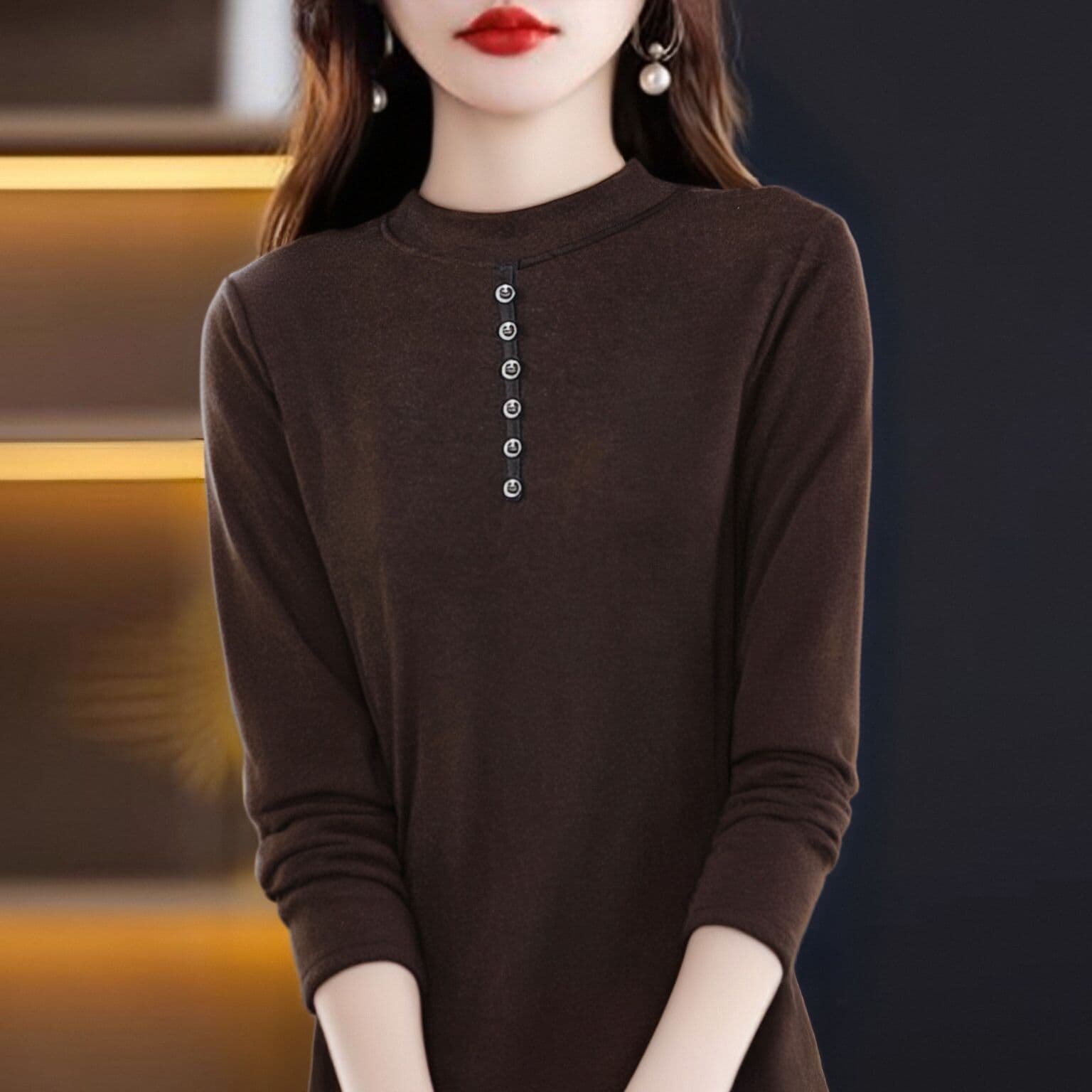 m-4xl 양면 De 플러시 반하이넥 기본 셔츠 여성 가을 겨울 인사이드 가져 가라. 긴팔 새로운 털이 있고 두꺼운 외국 가스 맨위 상세 이미지 24