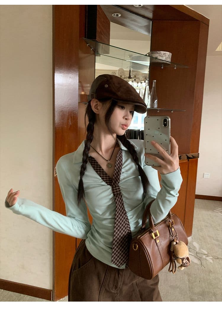 있음 선적 40 1x1 사람들 면 녹색 인사이드 가져 가라. 기본 셔츠 티셔츠 여성 이른 가을 몸매 가꾸기 한 부서 긴팔 작은 맨위 상세 이미지 14