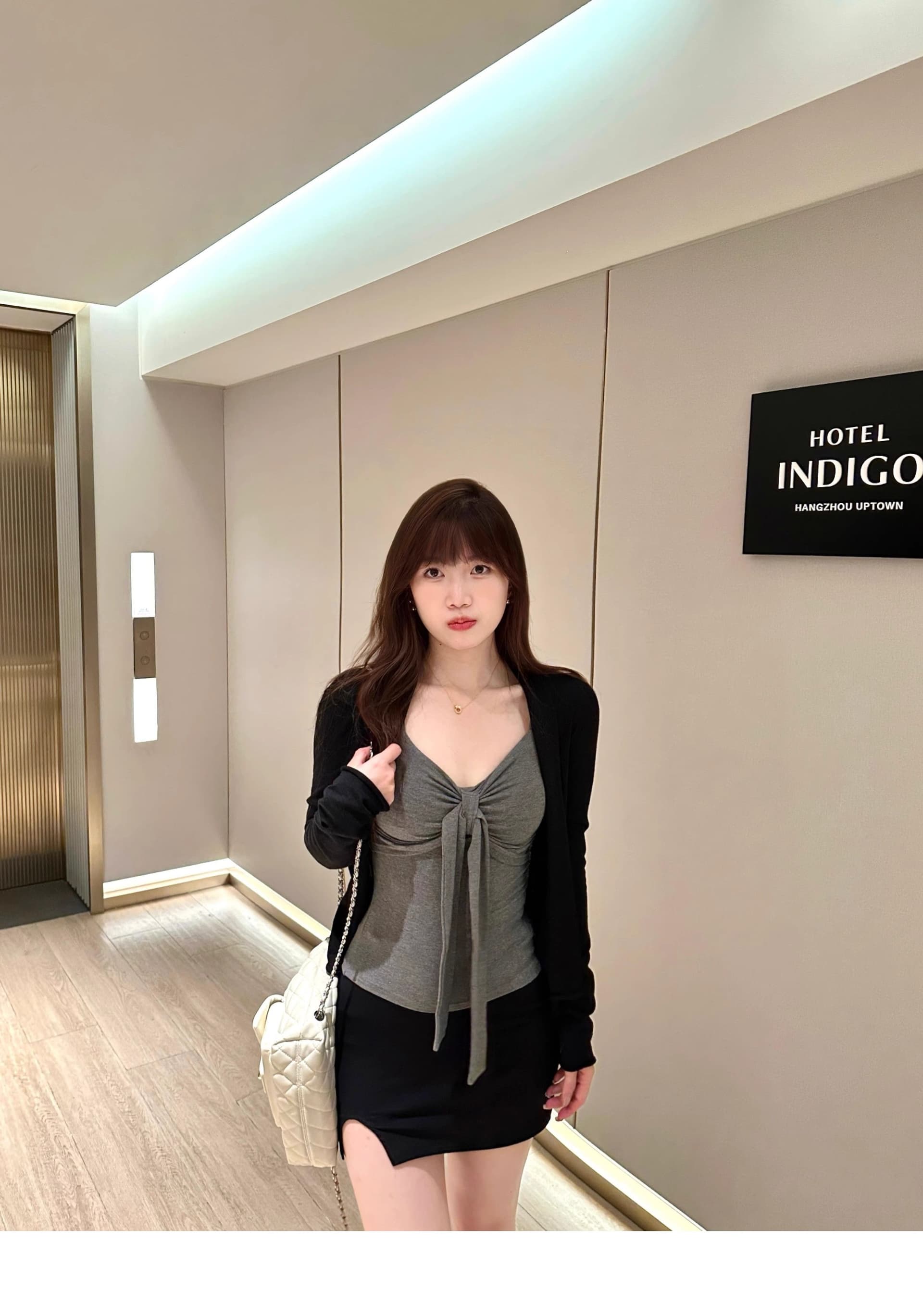 있음 선적 한국 스타일 새로운 사람들 면 리브 착용 가져 가라. 빨간색 나비 매듭 긴팔 티셔츠 순수한 욕망 타이트 기본 셔츠 상세 이미지 11