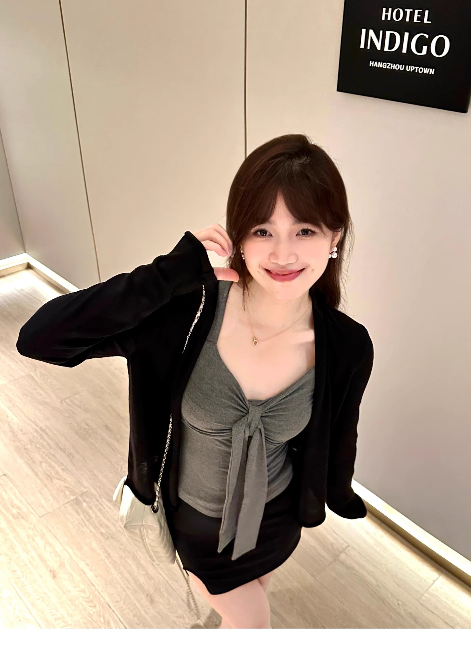있음 선적 한국 스타일 새로운 사람들 면 리브 착용 가져 가라. 빨간색 나비 매듭 긴팔 티셔츠 순수한 욕망 타이트 기본 셔츠 상세 이미지 13
