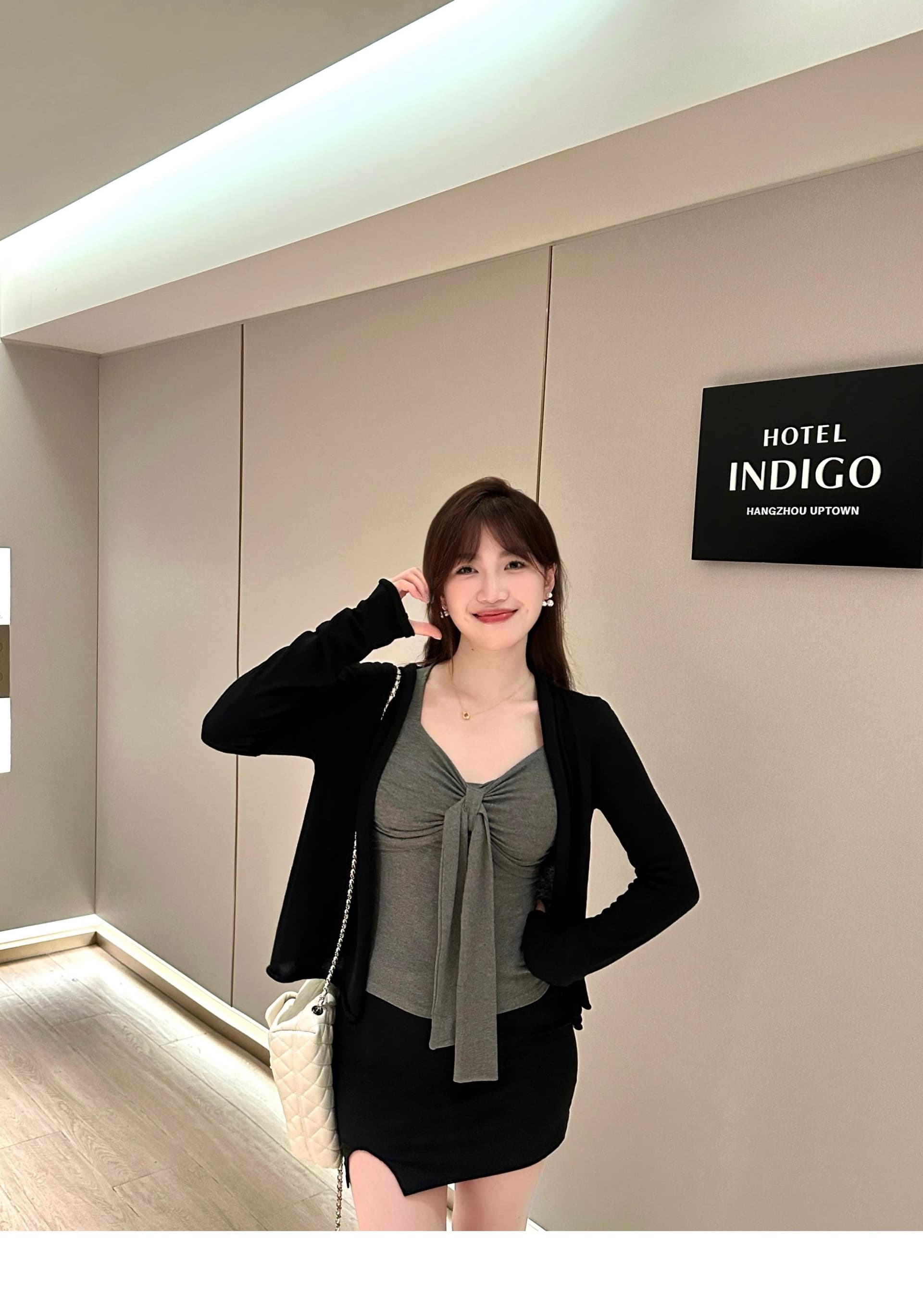 있음 선적 한국 스타일 새로운 사람들 면 리브 착용 가져 가라. 빨간색 나비 매듭 긴팔 티셔츠 순수한 욕망 타이트 기본 셔츠 상세 이미지 15