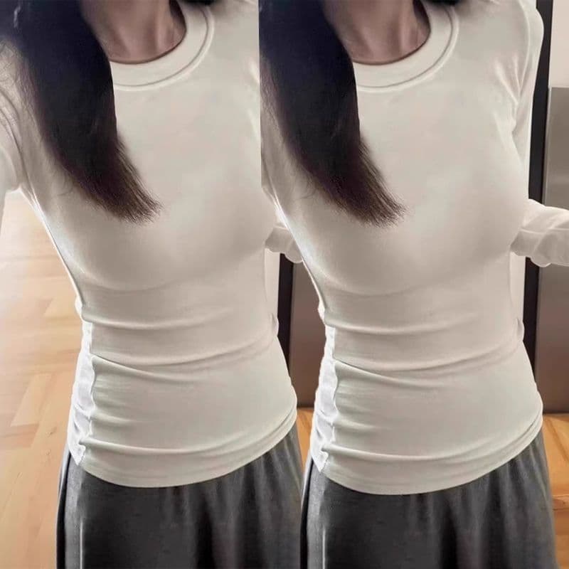 한 부서 De 플러시 라운드 넥 기본 셔츠 여성 가을 디자인 센스 긍정적 인 어깨 긴팔 허리 수축 슬림해 보이는 보온 인사이드 잡아라. 의류 상세 이미지 18