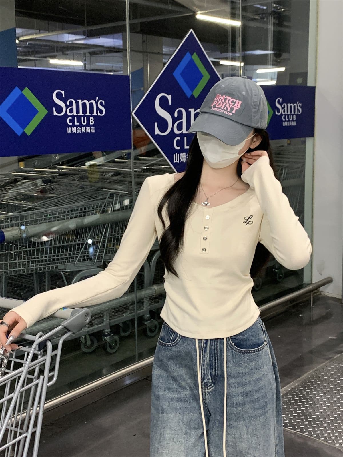 모달 miu 부드러운 카드 허리 주름 맨위 2026 가을 긍정적 인 어깨 자수 단추 티셔츠 긴팔 기본 셔츠 상세 이미지 19