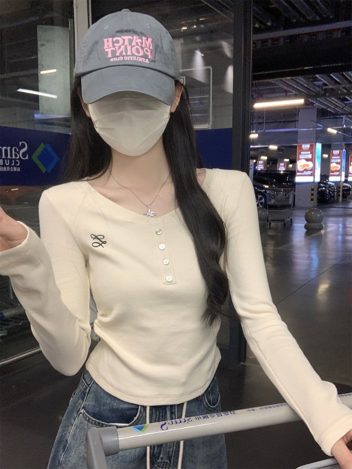모달 miu 부드러운 카드 허리 주름 맨위 2026 가을 긍정적 인 어깨 자수 단추 티셔츠 긴팔 기본 셔츠 상세 이미지 23