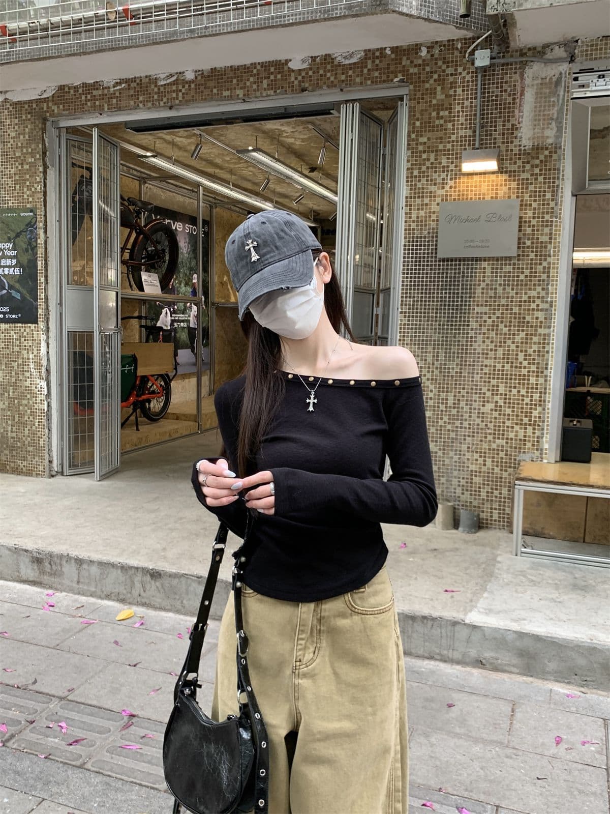 모달 핫걸 chic 징 비스듬한 칼라 오프숄더 긴팔 티셔츠 여성 의류 홍콩 느낌 주름 허리 수축 만나는 맨위 상세 이미지 12