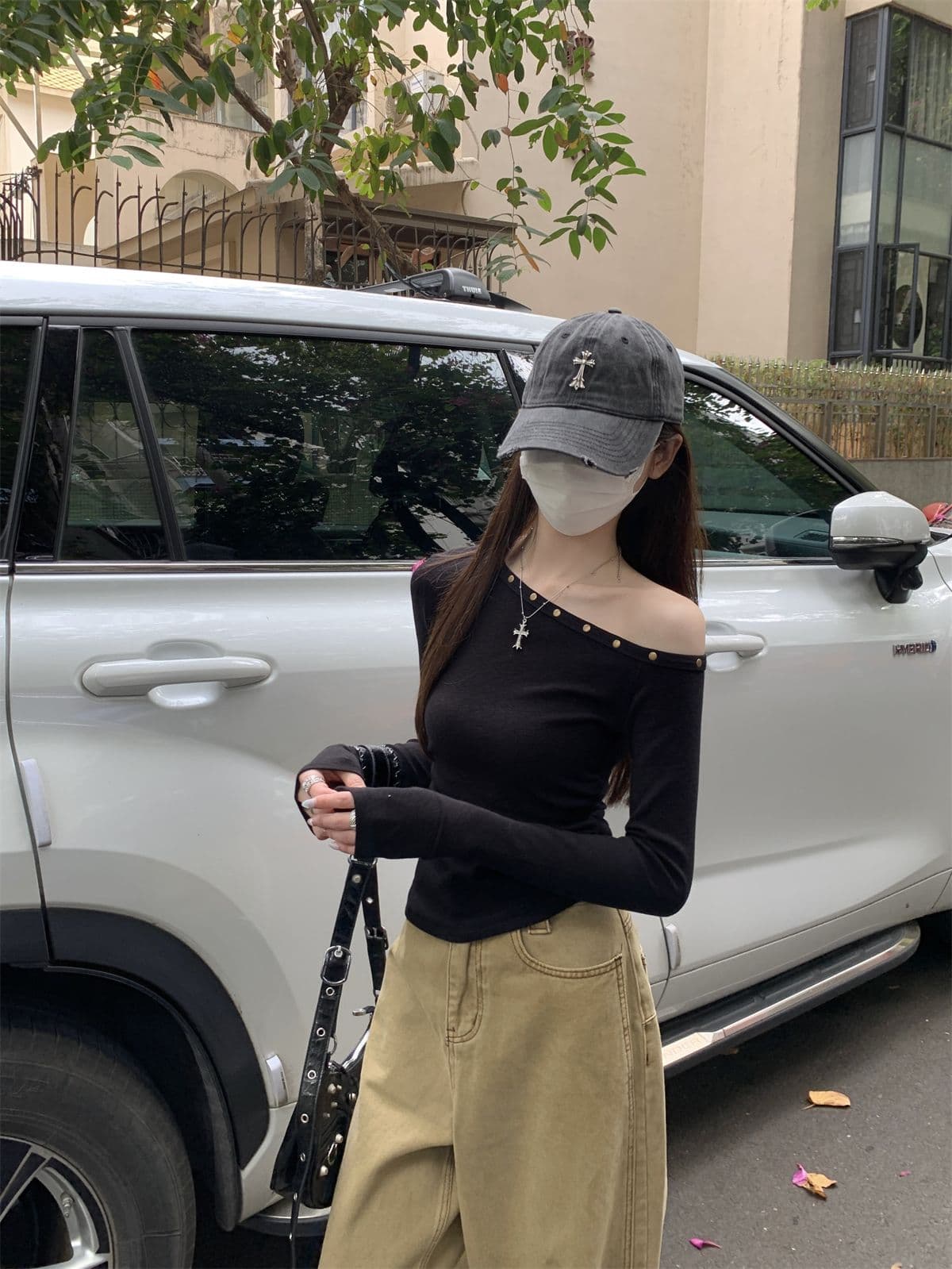 모달 핫걸 chic 징 비스듬한 칼라 오프숄더 긴팔 티셔츠 여성 의류 홍콩 느낌 주름 허리 수축 만나는 맨위 상세 이미지 15