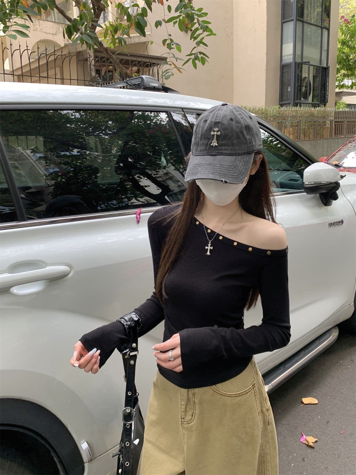 모달 핫걸 chic 징 비스듬한 칼라 오프숄더 긴팔 티셔츠 여성 의류 홍콩 느낌 주름 허리 수축 만나는 맨위 상세 이미지 18