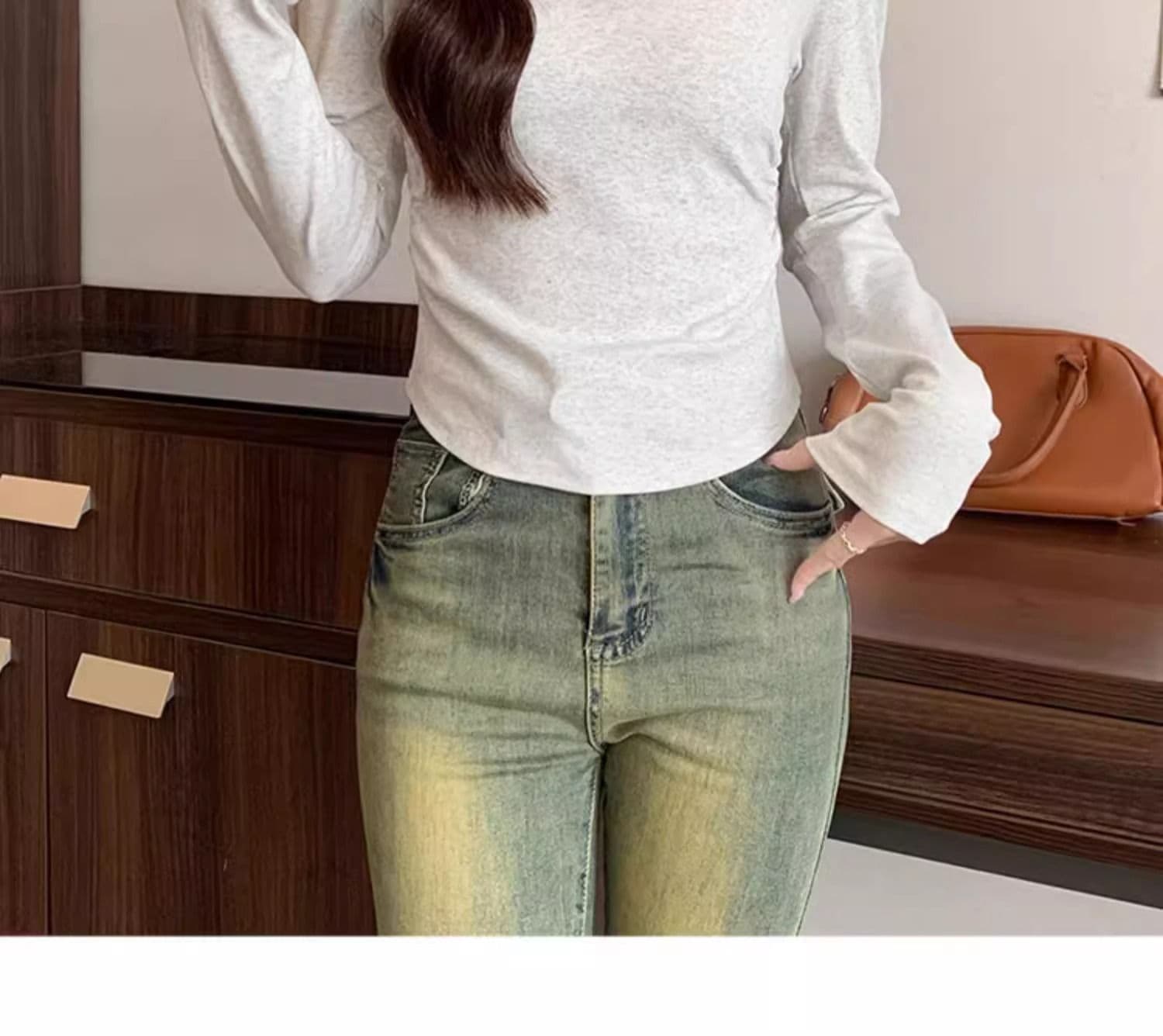 40 1 1 리브 면 허리 수축 POLO 칼라 긴팔 기본 셔츠 여성 가을 핫걸 펌프 Pleat 티셔츠 슬림해 보이는 맨위 상세 이미지 6