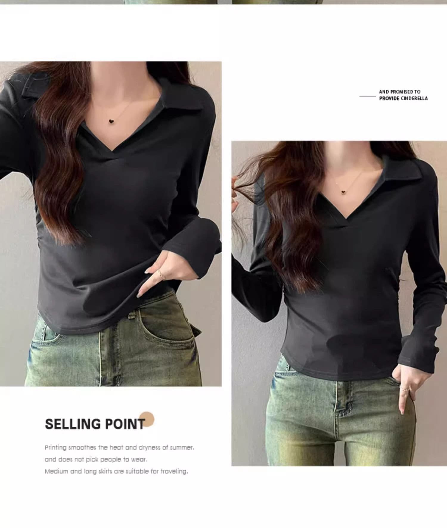 40 1 1 리브 면 허리 수축 POLO 칼라 긴팔 기본 셔츠 여성 가을 핫걸 펌프 Pleat 티셔츠 슬림해 보이는 맨위 상세 이미지 24