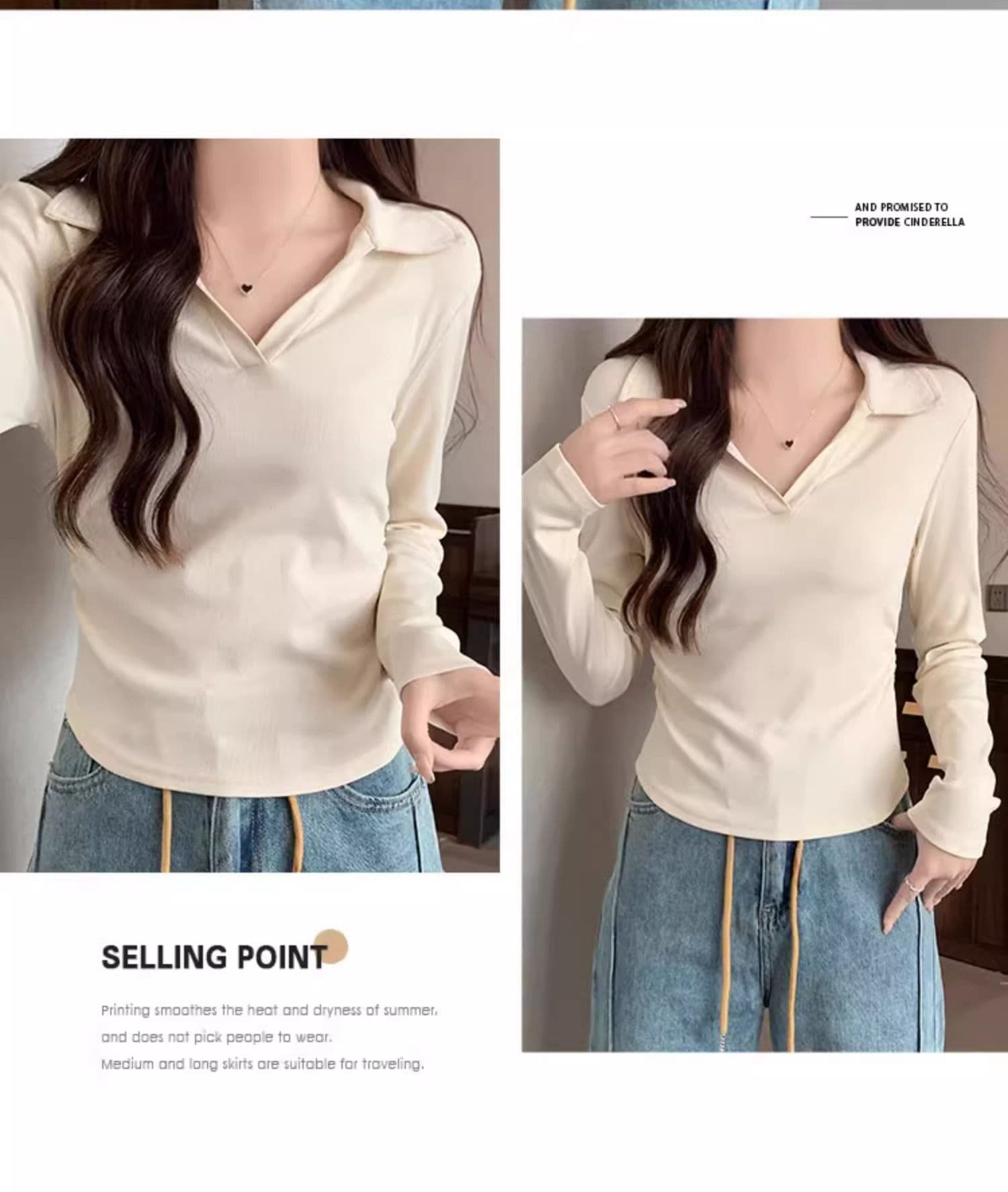 40 1 1 리브 면 허리 수축 POLO 칼라 긴팔 기본 셔츠 여성 가을 핫걸 펌프 Pleat 티셔츠 슬림해 보이는 맨위 상세 이미지 32