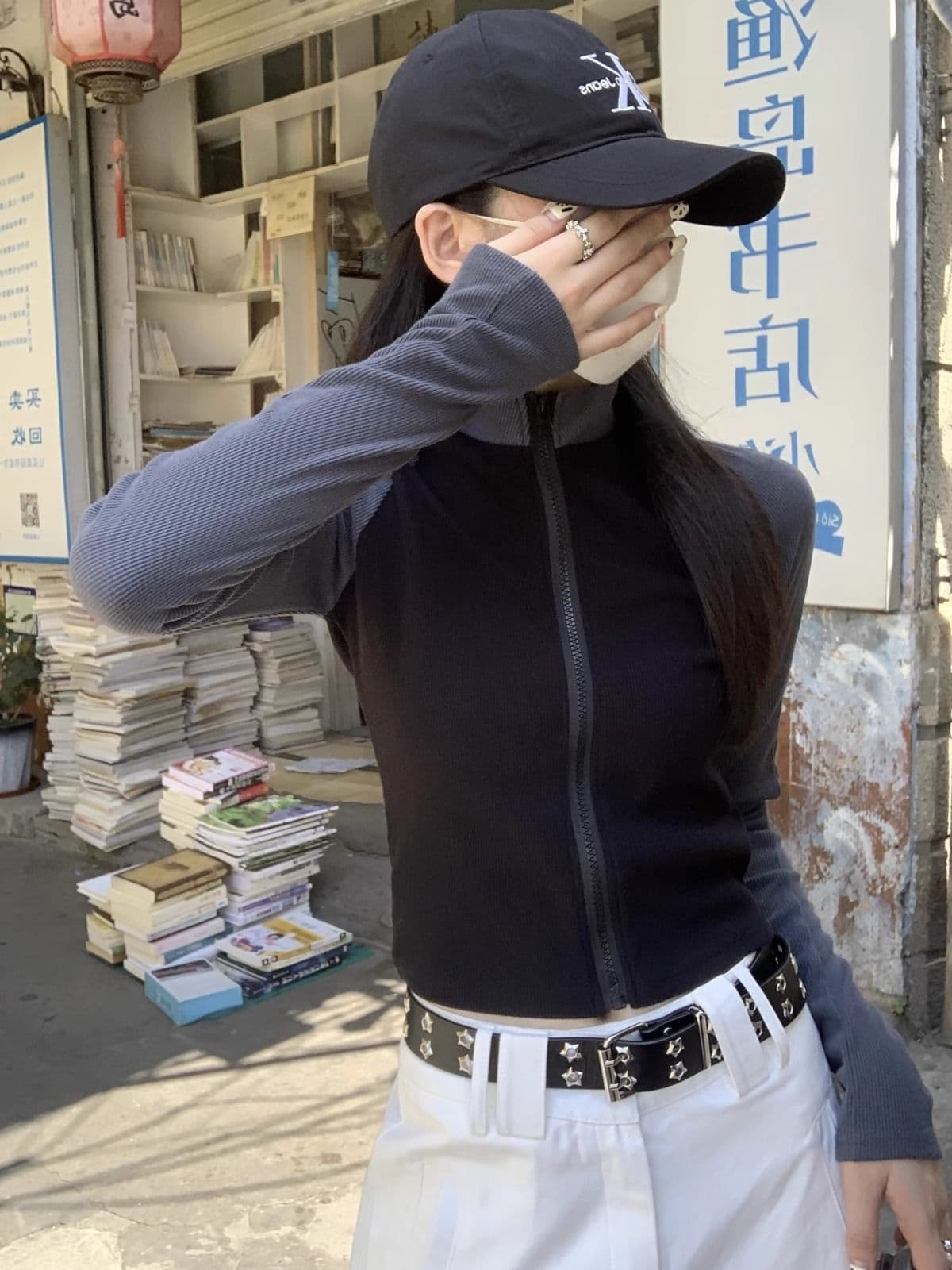 40 1 1 리브 면 달콤한 차가운 핫걸 배색 패치워크 스탠드 칼라 긴팔 티셔츠 여성 가을 몸매 가꾸기 슬림해 보이는 맨위 여성 상세 이미지 17