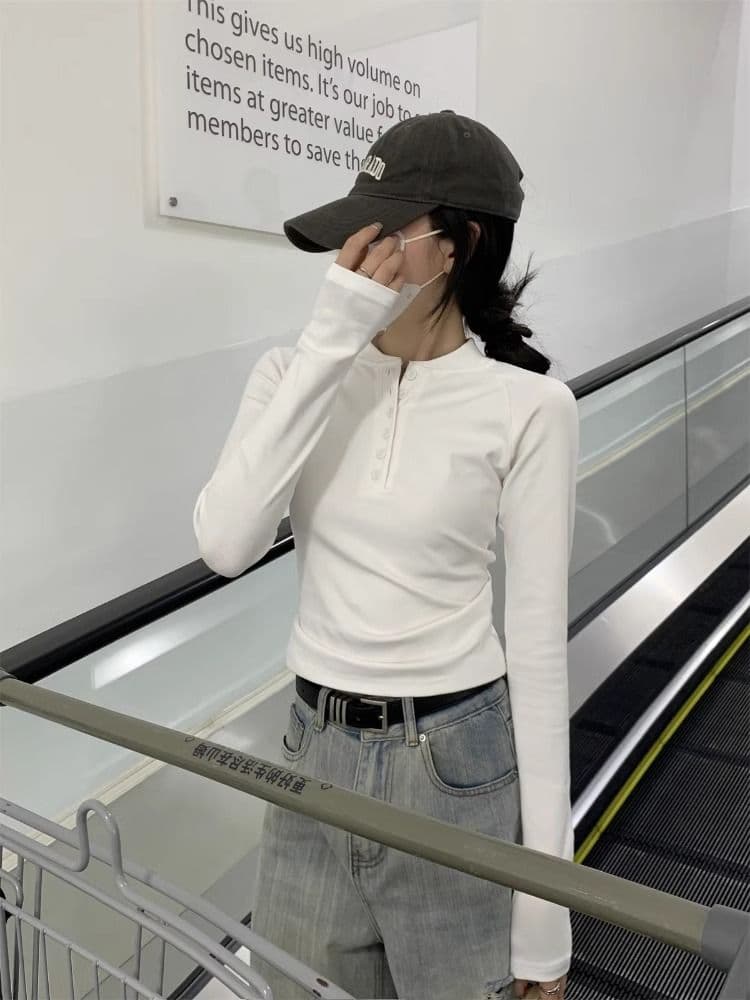 40 1 1 리브 면 가을 새로운 몸매 가꾸기 슬림해 보이는 디자인 센스 긴팔 티셔츠 인사이드 가져 가라. 기본 셔츠 맨위 이미지 2