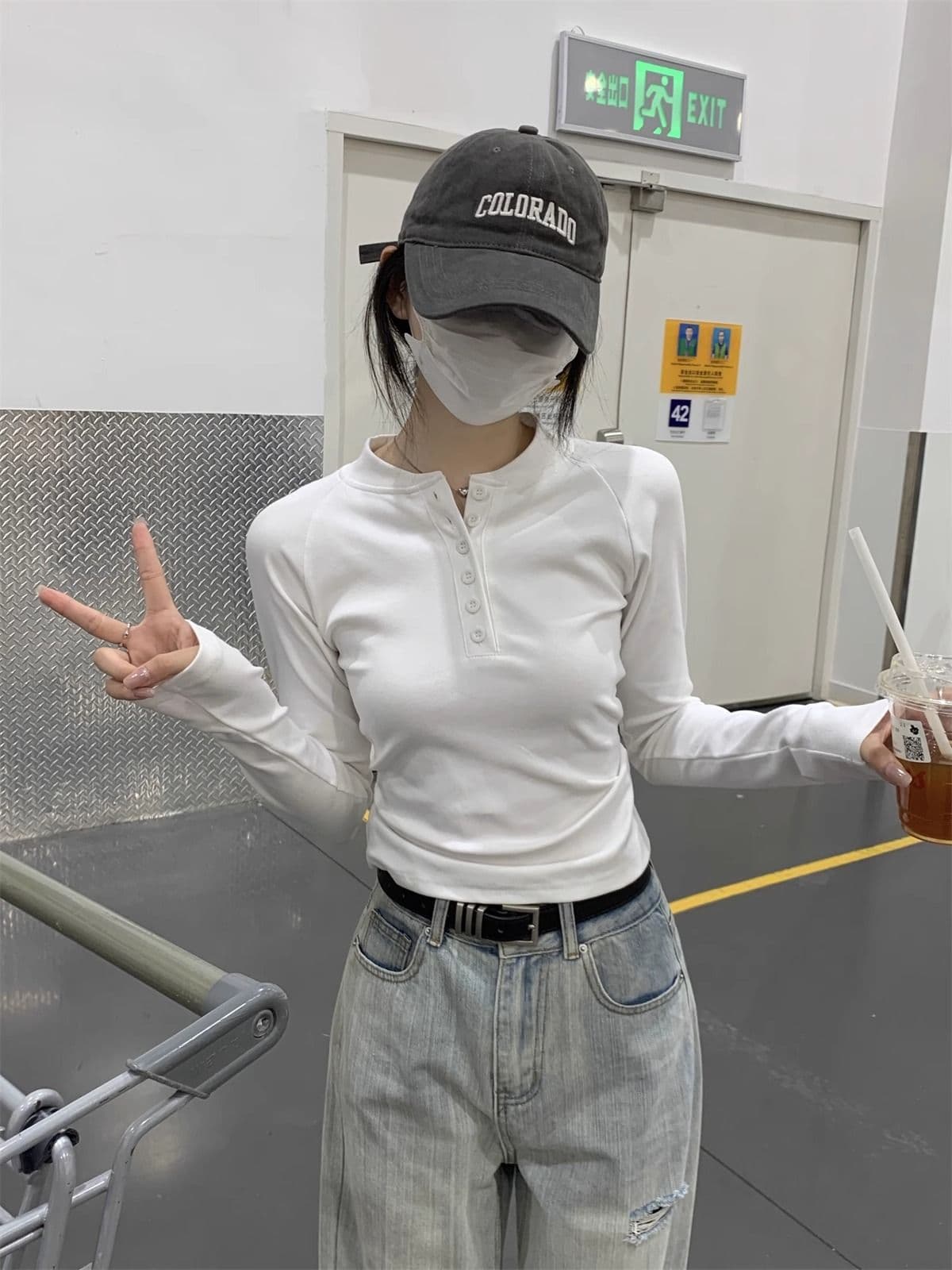 40 1 1 리브 면 가을 새로운 몸매 가꾸기 슬림해 보이는 디자인 센스 긴팔 티셔츠 인사이드 가져 가라. 기본 셔츠 맨위 상세 이미지 3
