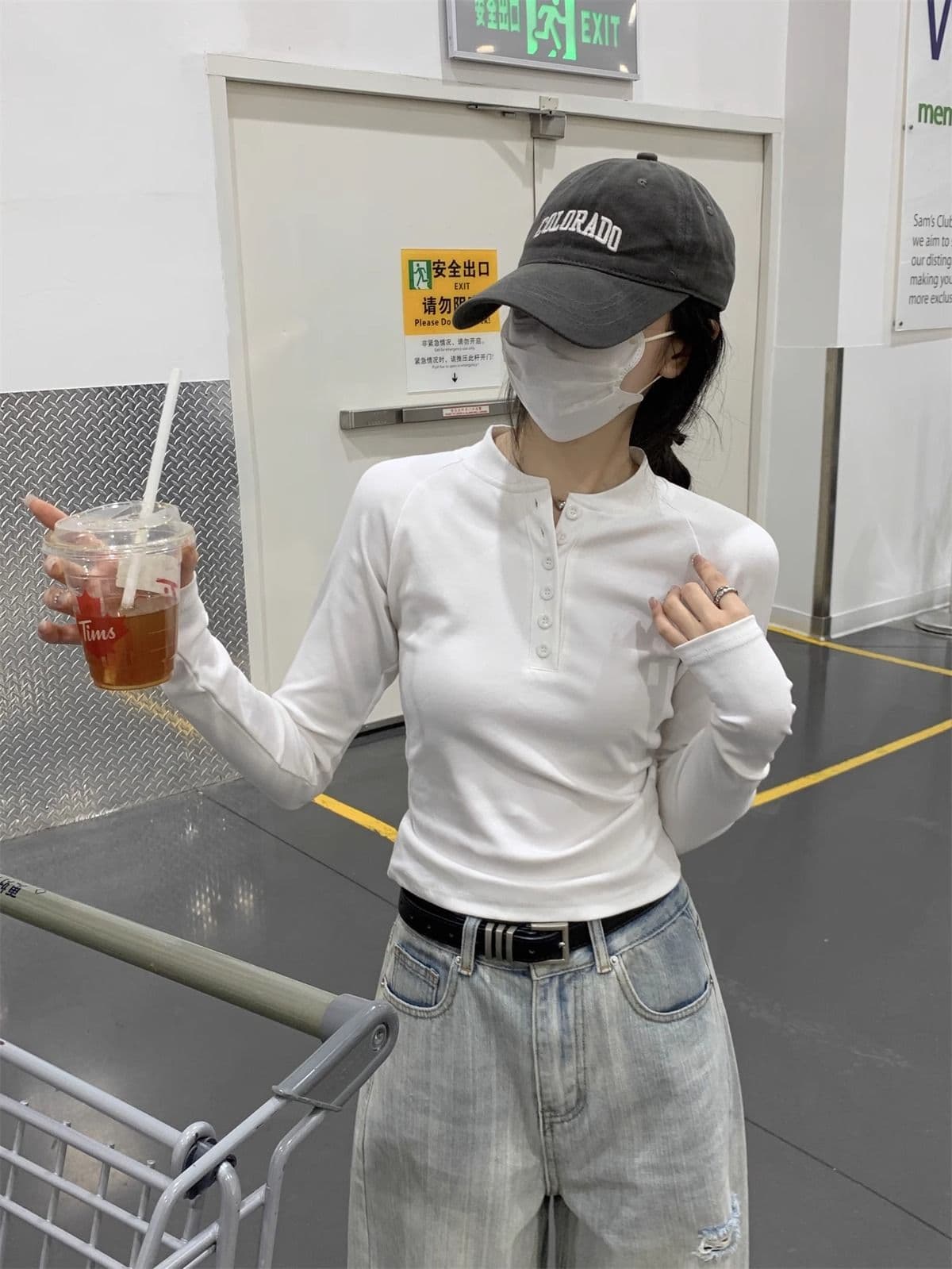 40 1 1 리브 면 가을 새로운 몸매 가꾸기 슬림해 보이는 디자인 센스 긴팔 티셔츠 인사이드 가져 가라. 기본 셔츠 맨위 상세 이미지 4